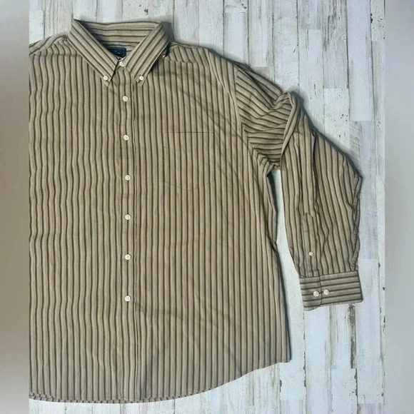 DOCKERS PLUS SIZE XXL Long Sleve Brown stripes Button up shirt - Picture 2 of 13